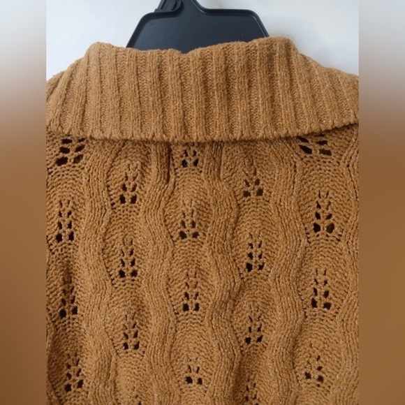 Pink Rose Camel Brown Open Knit Collared Cropped Sweater - Size M - Picture 8 of 10